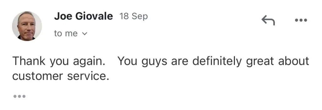 Customer testimonial from Joe